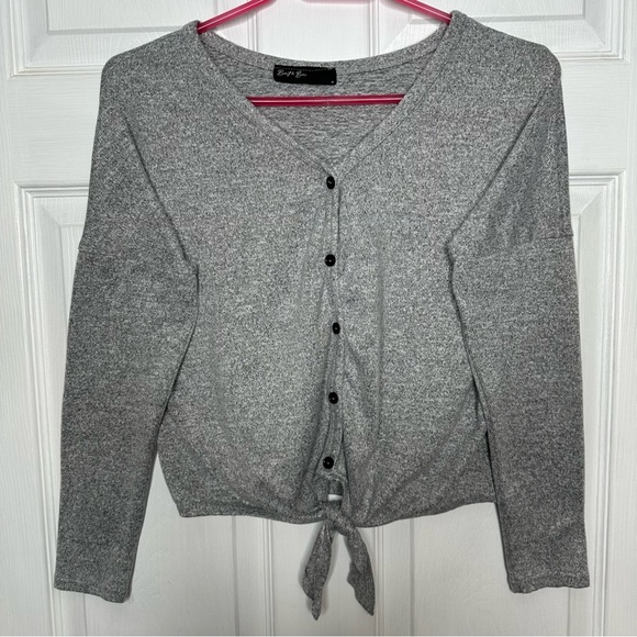 Brit & Bri Cardigan Buttoned Tie-Front Grey Size Medium - Picture 1 of 16